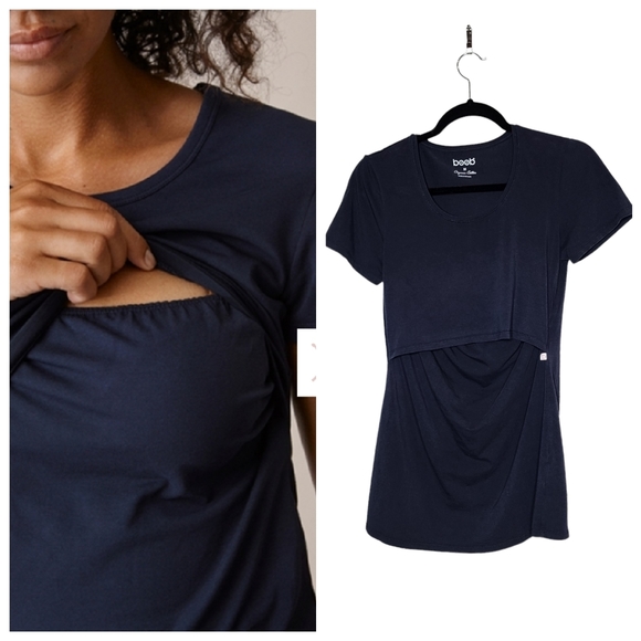 Boob Design Tops - Boob Design Classic Organic Scoop Neck Maternity & Nursing Top. Navy. M.